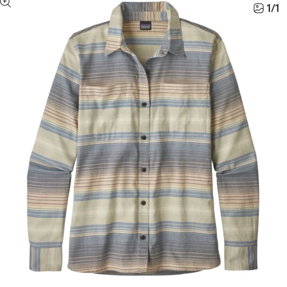 Patagonia Women’s Catbell’s Casual Button Down Striped Shirt Organic Cotton Med